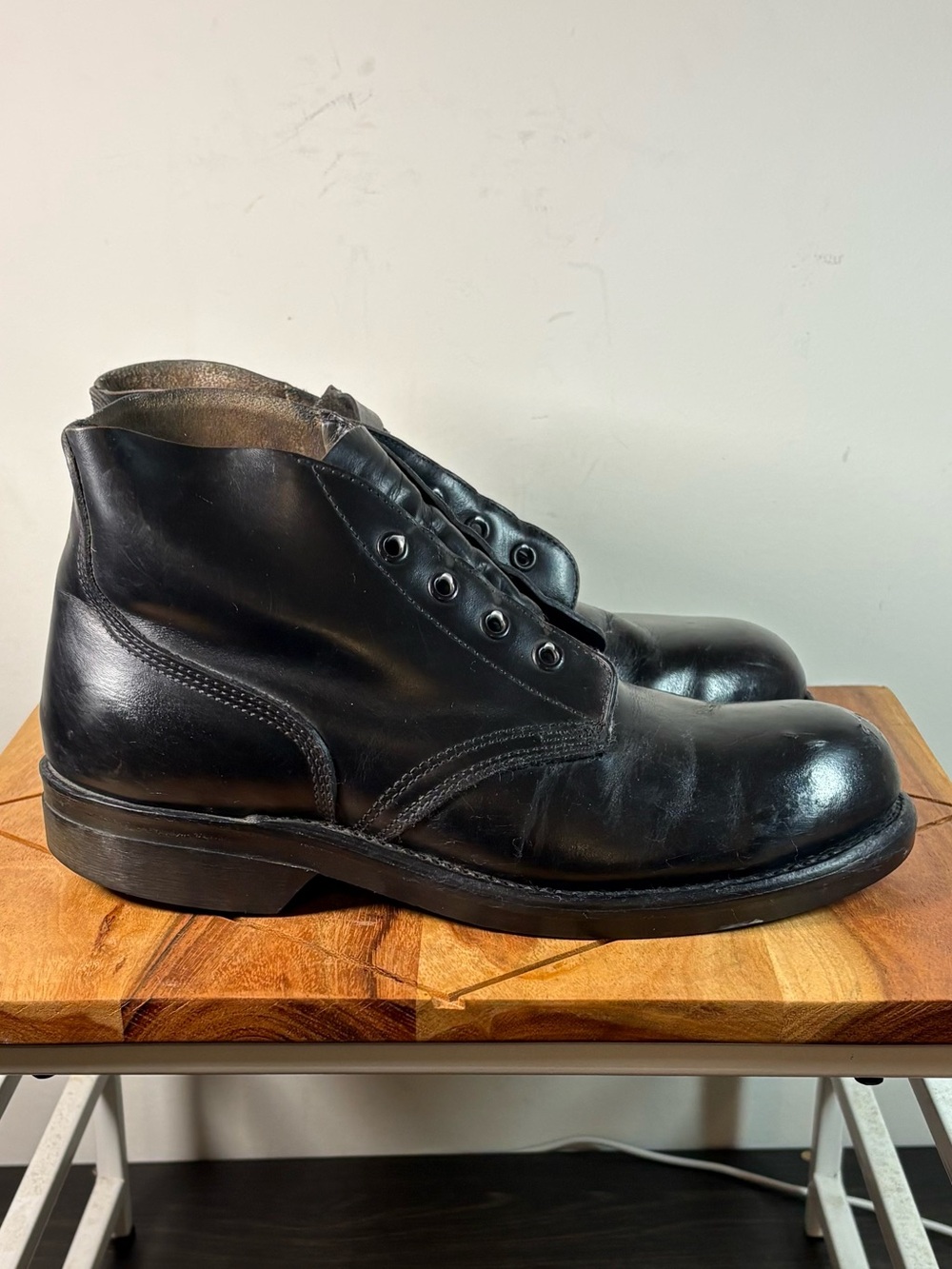 Biltrite Vintage ‘70’s Black Leather Lace-Up Steel Toe Boots 5/12